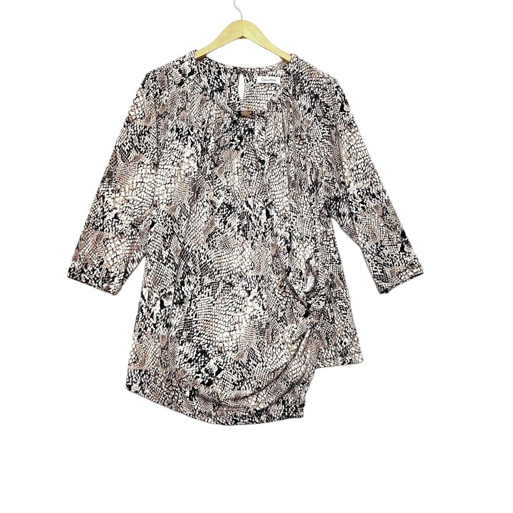 Calvin Klein Shirtā Womens Plus 1X Snakeskin Tunic Crossover Stretch Top Blouse